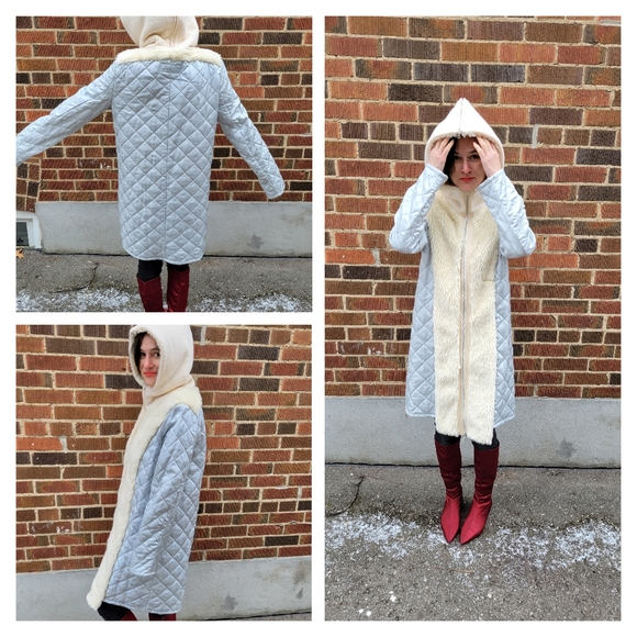 Korean Thinsulated silvery blue faux shearling front jacet6 - Picture 2 of 2